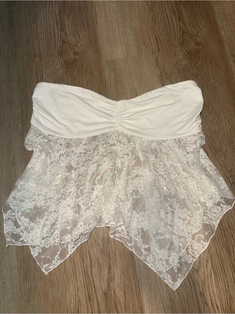 Strapless Lace Sparkle Tube Top in Ivory
